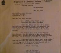 John Watson, National Defence Letter