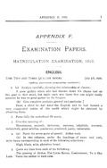 Appendix F. Examination Papers. Matriculation Examination, 1910.